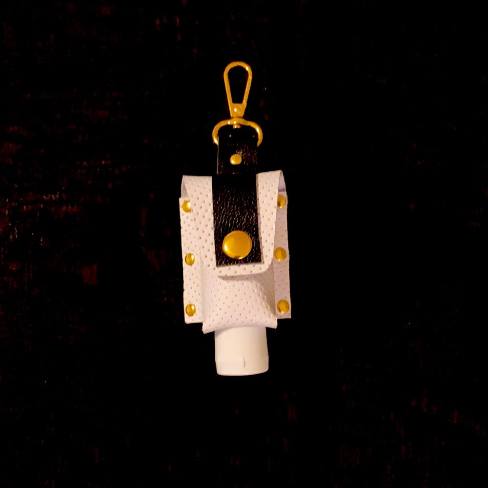 New Real Leather Sanitizer Holder - White w/ Black accent.